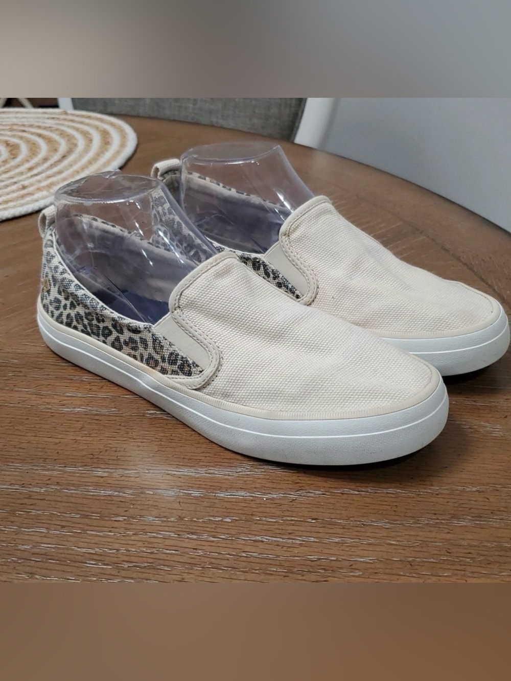 Sperry Beige & Leopard Print Crest Twin Gore Perforated Slip On Sneaker - Picture 10 of 10